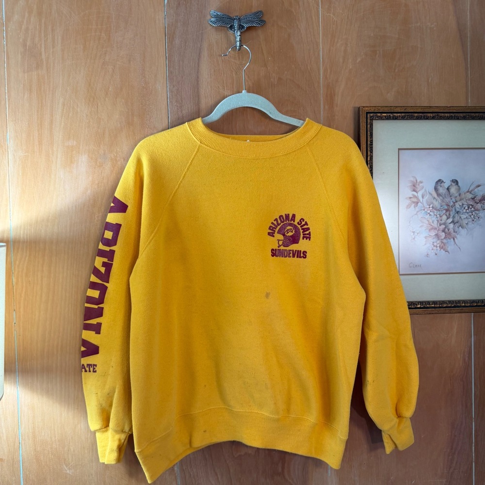 Vintage Arizona‎ State Sun Devils Sweatshirt Yellow Raglan Crewneck Maroon XL